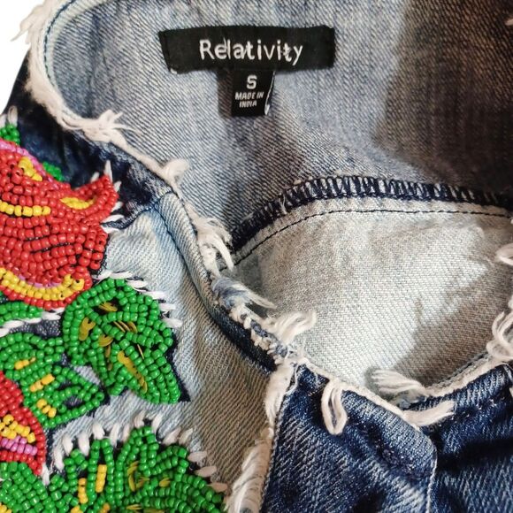 Relativity S Denim Beaded Floral Jacket Boho Beadwork Festival Hippie Western - Picture 7 of 8